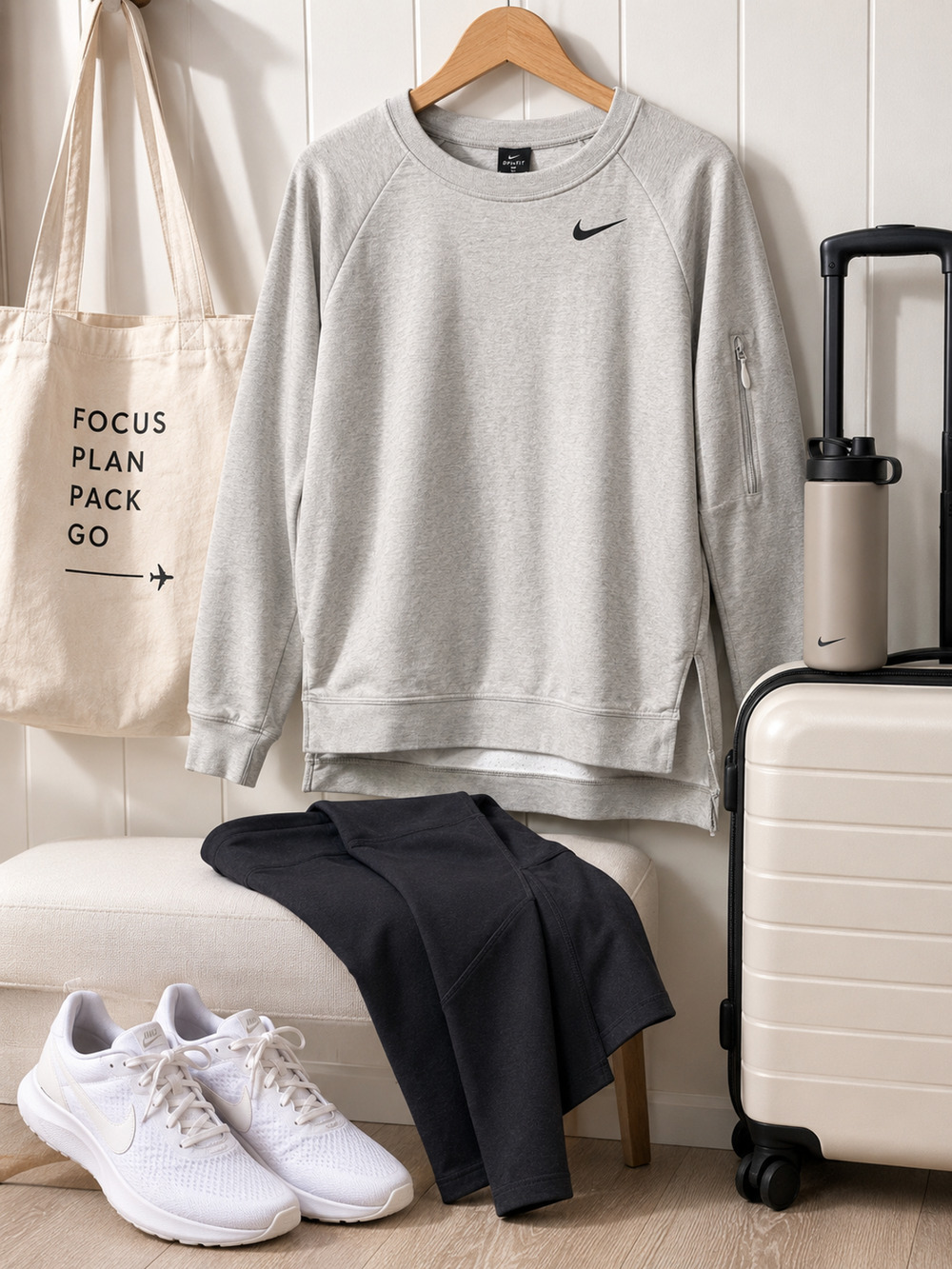 Nike Dri-FIT Gray Crewneck Sweatshirt Sleeve Zip Stash Pocket Medium